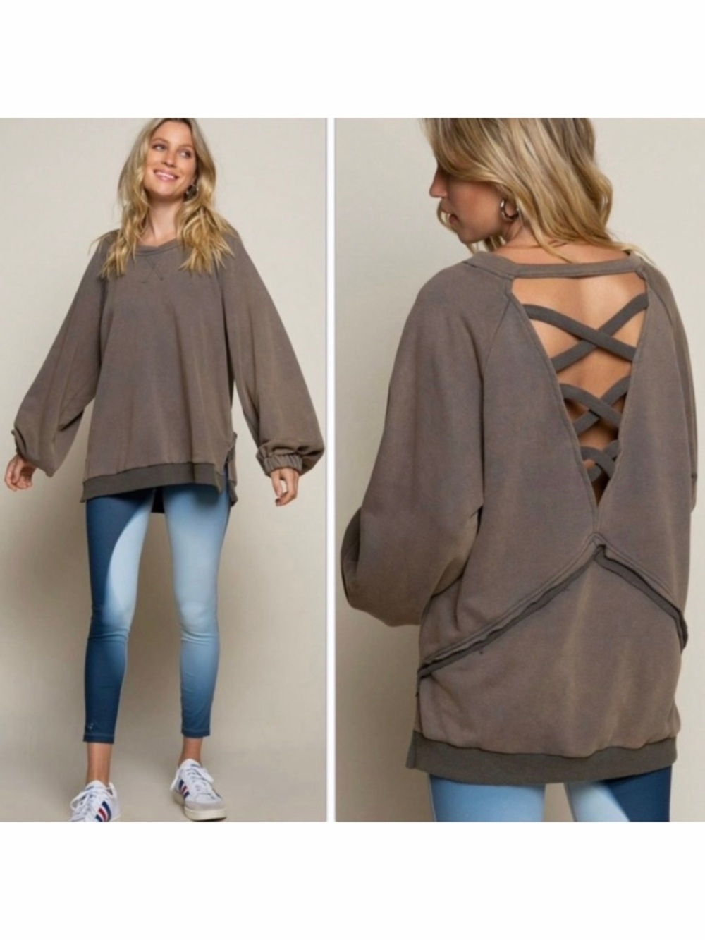 POL Zoey Criss Cross Back Relaxed Pullover Sweatshirt